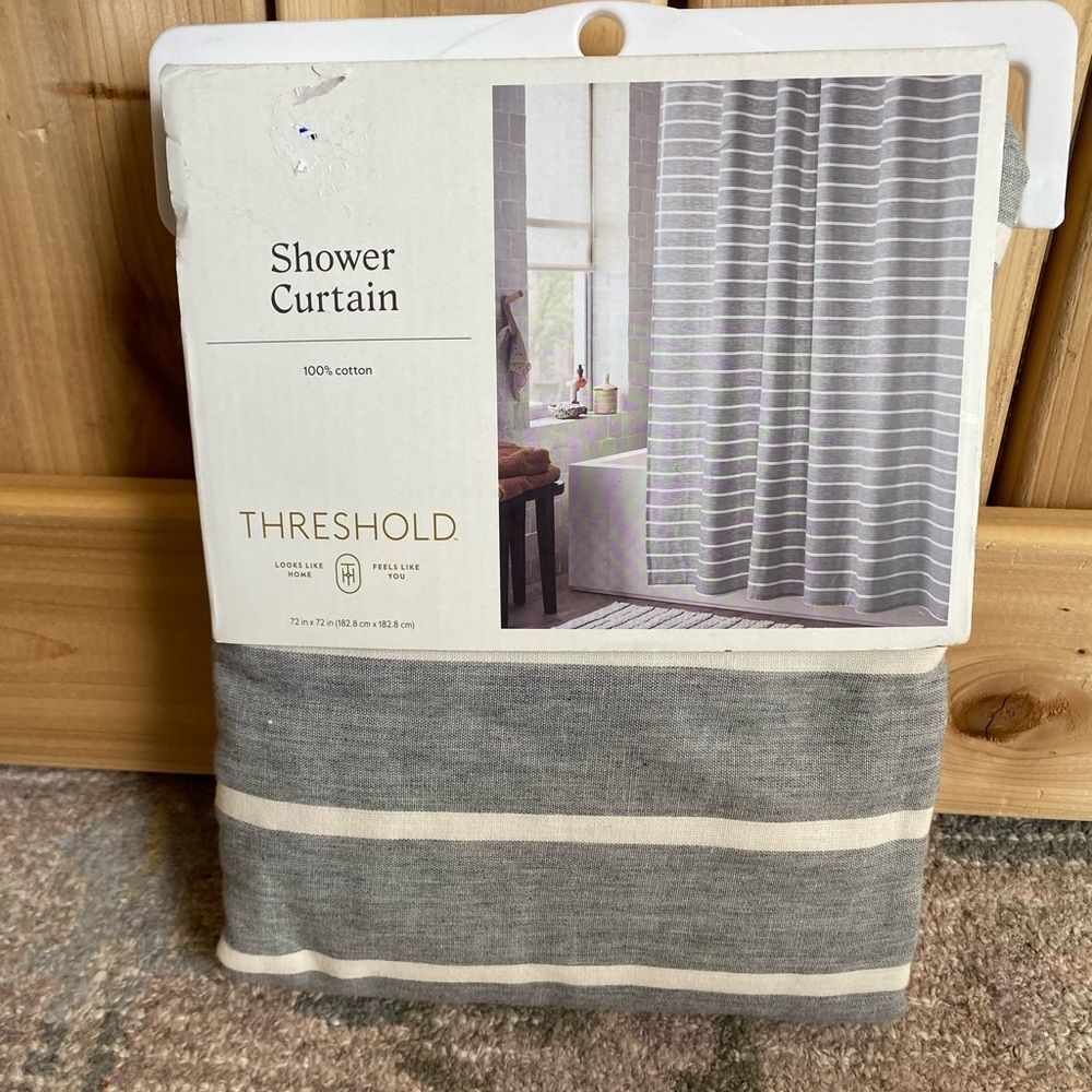 Threshold Cotton Shower Curtain in Gray and White
